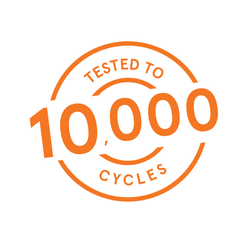 Certified to 10000 cycles CMYK-01 Tested to 10,000 cycles logo